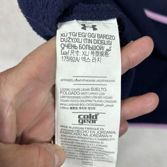 Under Armour Storm Cold Gear Pullover Sweatshirt XL Fleece Funnel Neck Navy Blue - Picture 13 of 15